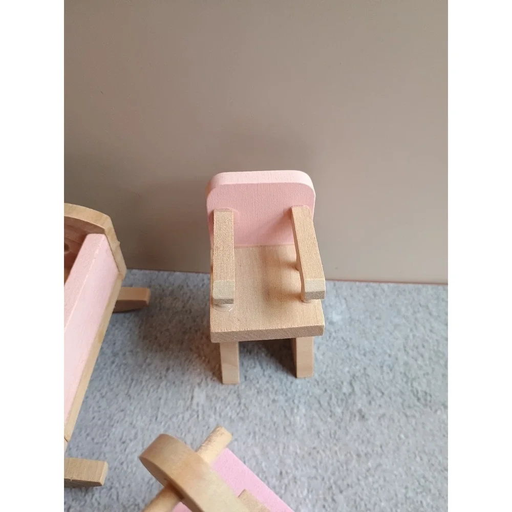 Wood Dollhouse Pink Nursery Set Crib High Chair Rocking Horse Cottage Style